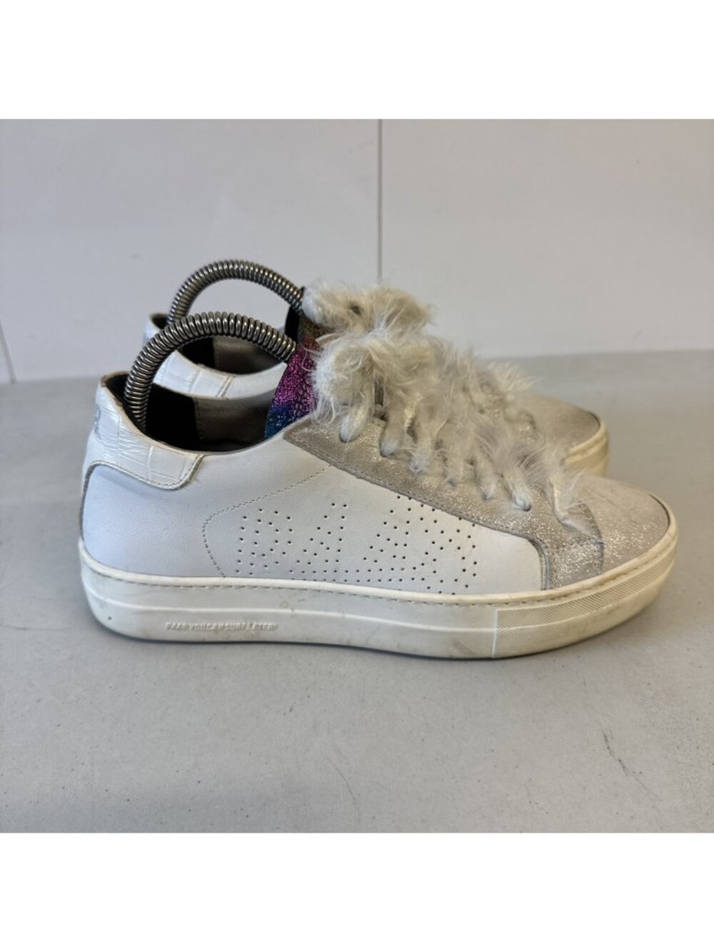 P448 "THEA" RAINBOW White Leather LOW-TOP SNEAKERS Size 39